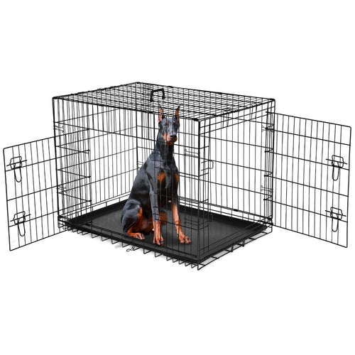 42" Foldable Dog Crate — Double Door with Divider Panel