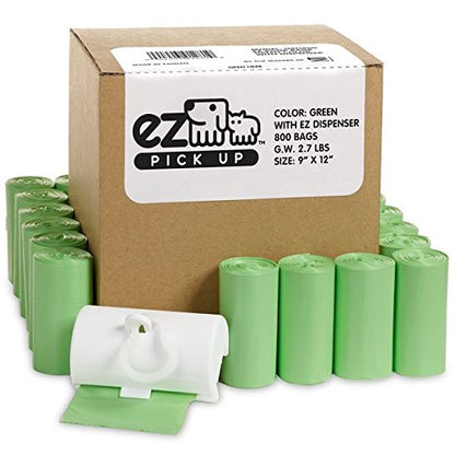 800 Dog Cat Poop Bags Pet Waste Litter Bags (Green) with EZ Dispenser