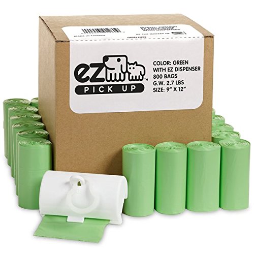 800 Dog Cat Poop Bags Pet Waste Litter Bags (Green) with EZ Dispenser